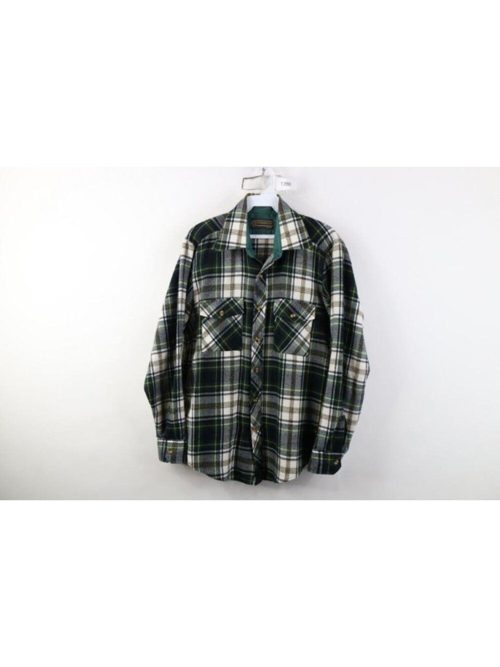 Vtg 70s Streetwear Mens Medium Flannel Knit Board Collared Button Shirt Plaid